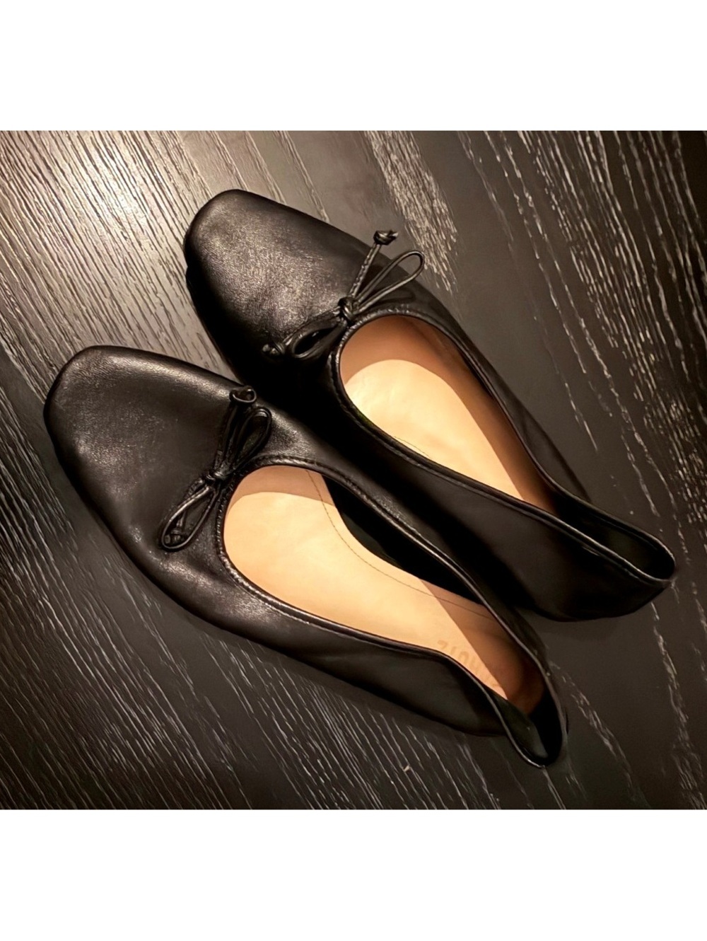 Schutz 10 Black Leather Ballet Flats with Bow Detail